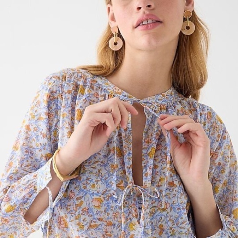 J. Crew Cotton Tie-waist tunic beach dress in afternoon floral XS NWT - Picture 2 of 12